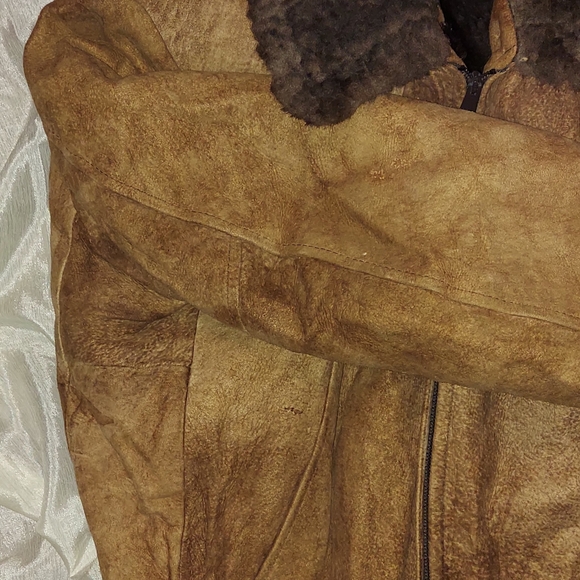 Brown Shearling Bomber Jacket - Picture 7 of 10